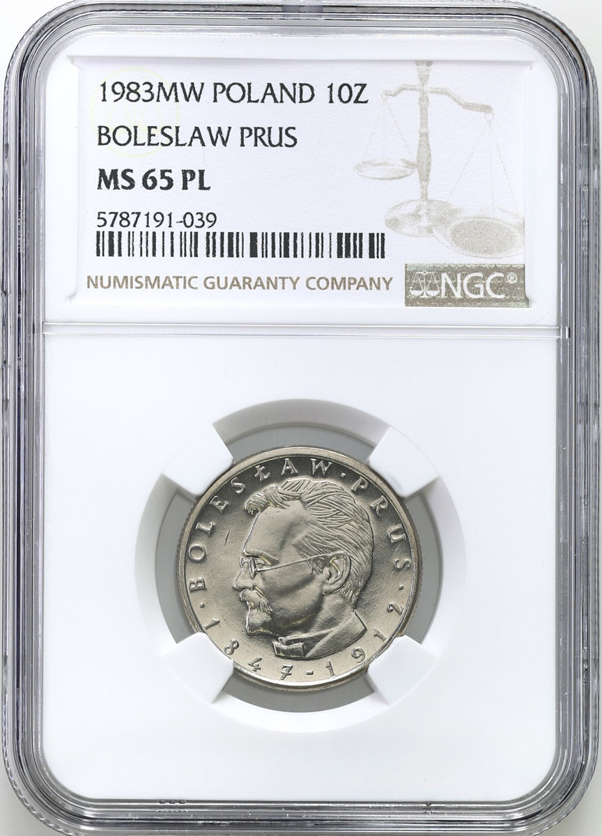 PRL. 10 złotych 1983 Bolesław Prus NGC MS 65 PL (Proof like) (MAX)